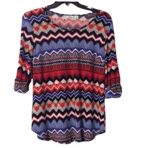 CATO Colorful SOUTHWESTERN Zigzag Print Tunic Top Size LARGE